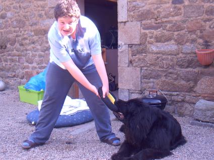 Spielen ist das Grte, wer wohl der Strkere ist? Na ja, meistens la ich ihn gewinnen. 