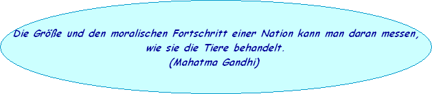 Die Gre und den moralischen Fortschritt einer Nation kann man daran messen,
wie sie die Tiere behandelt.
(Mahatma Gandhi)
